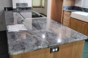 Ijen Blue Quartzite Kitchen with Bullnose Edge